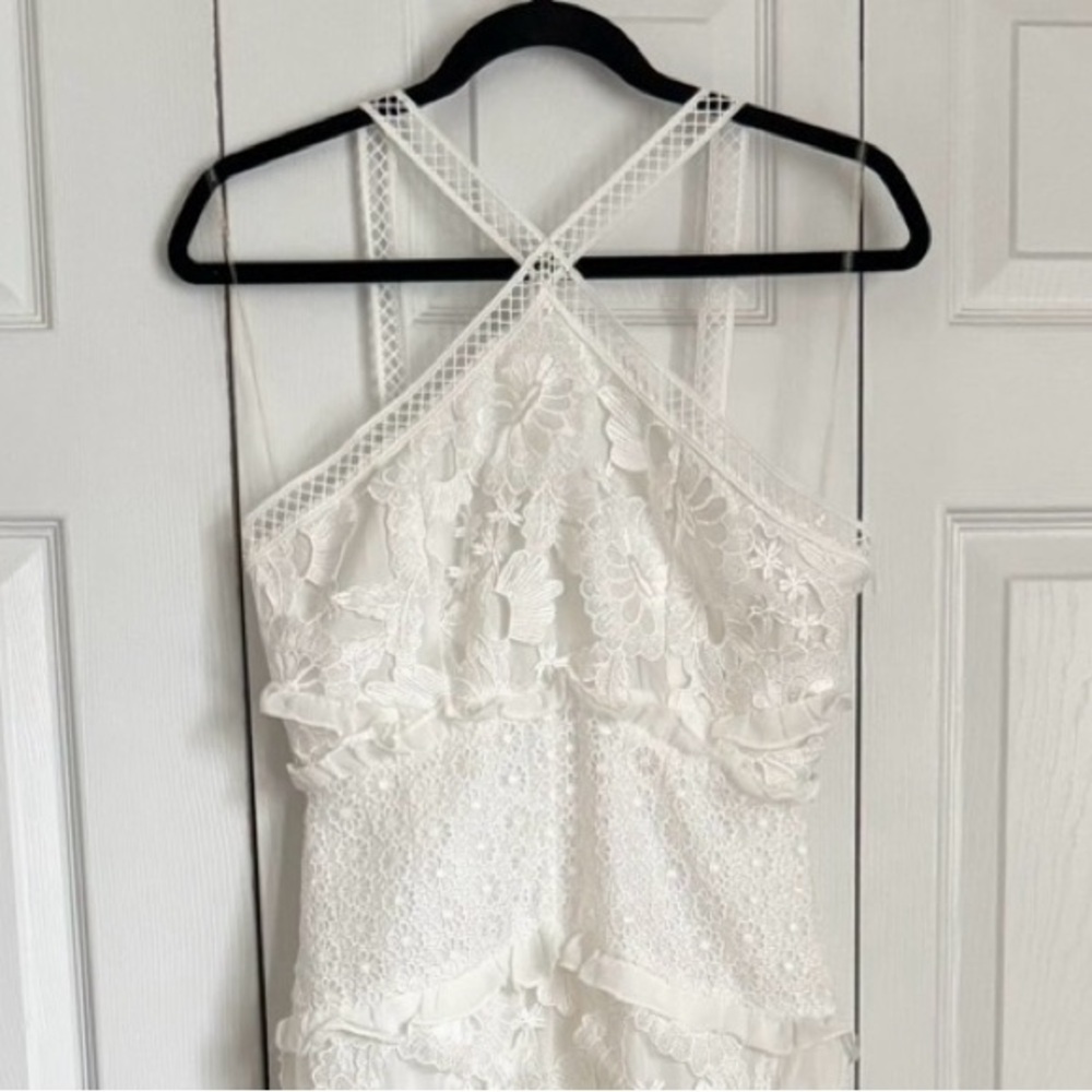 True Decadence Dress Womens 8 Tall White Lace Halter Mermaid Maxi Formal Wedding